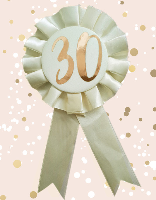 Cream & Gold 30th Birthday Rosette Badge