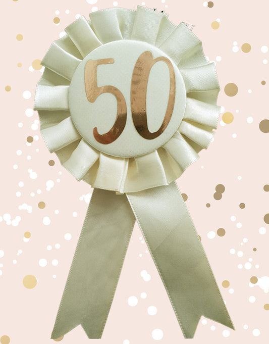 Cream & Gold 50th Birthday Rosette Badge