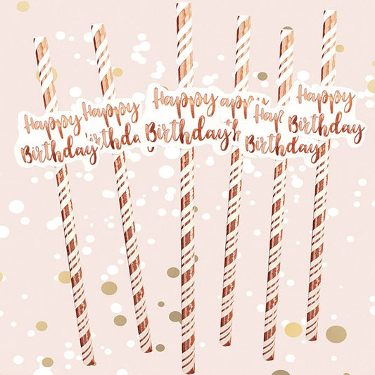 Happy Birthday Rose Gold Straws (Pack of 6)